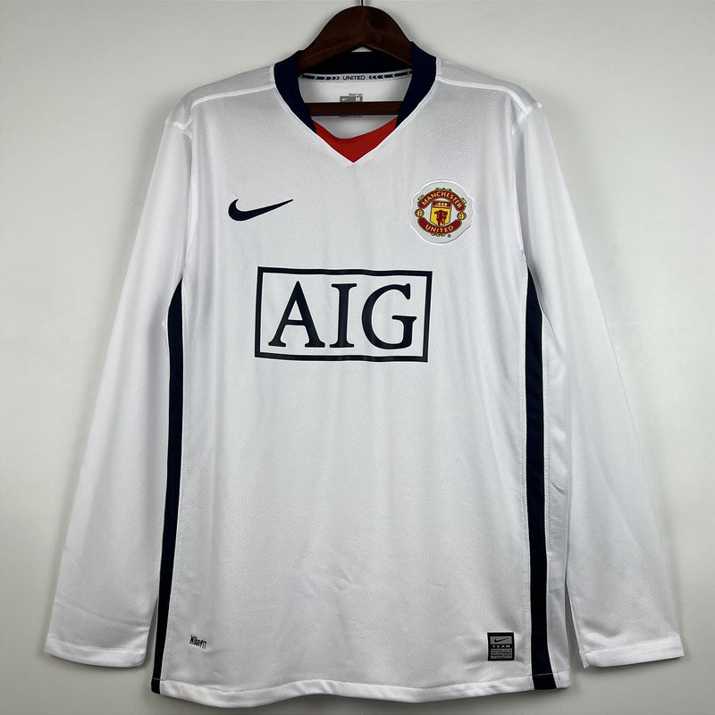 CAMISOLA RETRÔ MANCHESTER UNITED BRANCA 07/08 MANGA COMPRIDA