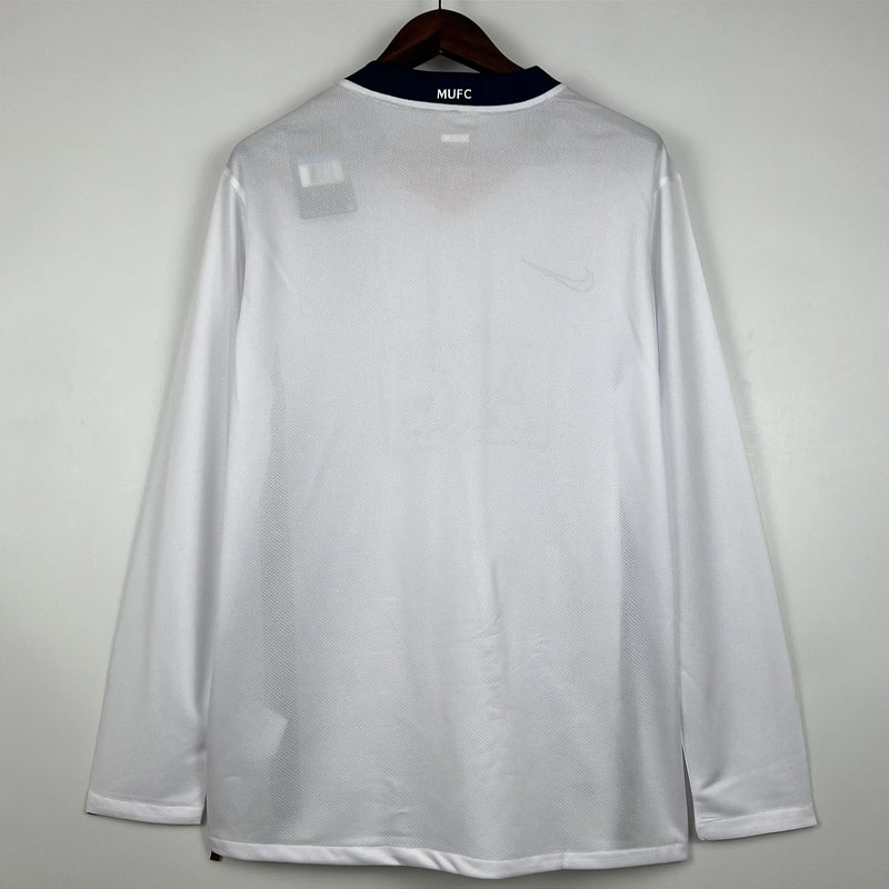 CAMISOLA RETRÔ MANCHESTER UNITED BRANCA 07/08 MANGA COMPRIDA